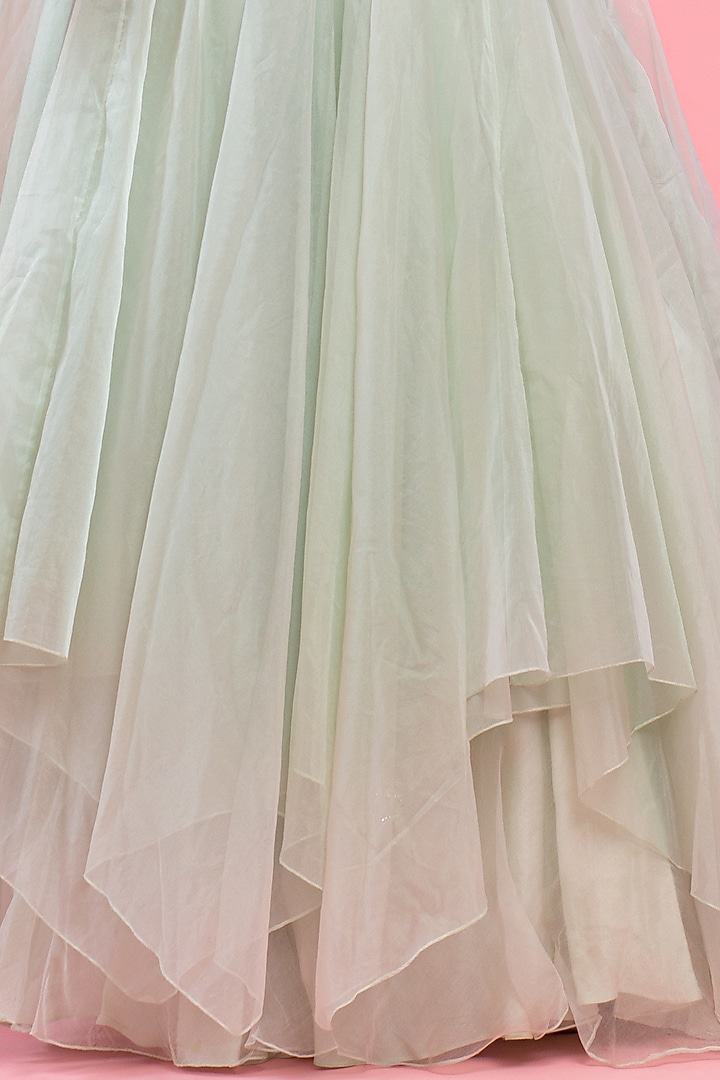 Mint Green Asymmetrical Layered Wedding Lehenga Set by Piri India at Pernia's Pop Up Shop