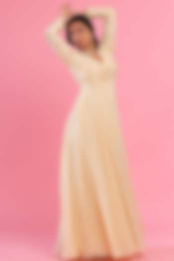 Pastel Yellow Embellished Flared Gown by Piri India