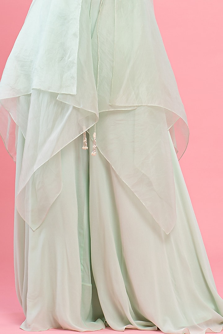 Mint Green Georgette Palazzo Pant Set by Piri India at Pernia's Pop Up Shop