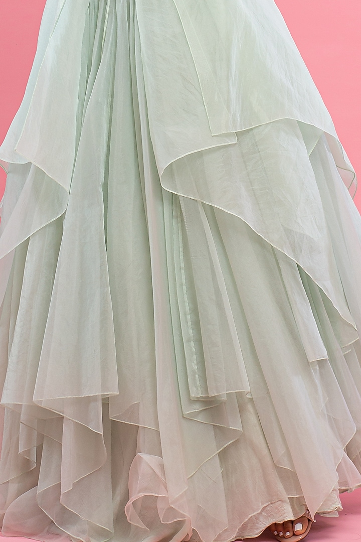 Mint Green Organza Layered Wedding Lehenga Set by Piri India at Pernia's Pop Up Shop