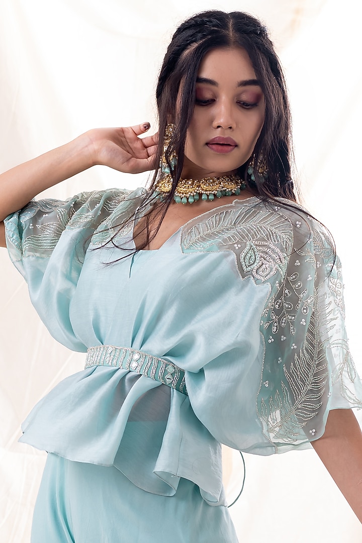 Ice Blue Georgette Palazzo Pant Set by Piri India at Pernia's Pop Up Shop