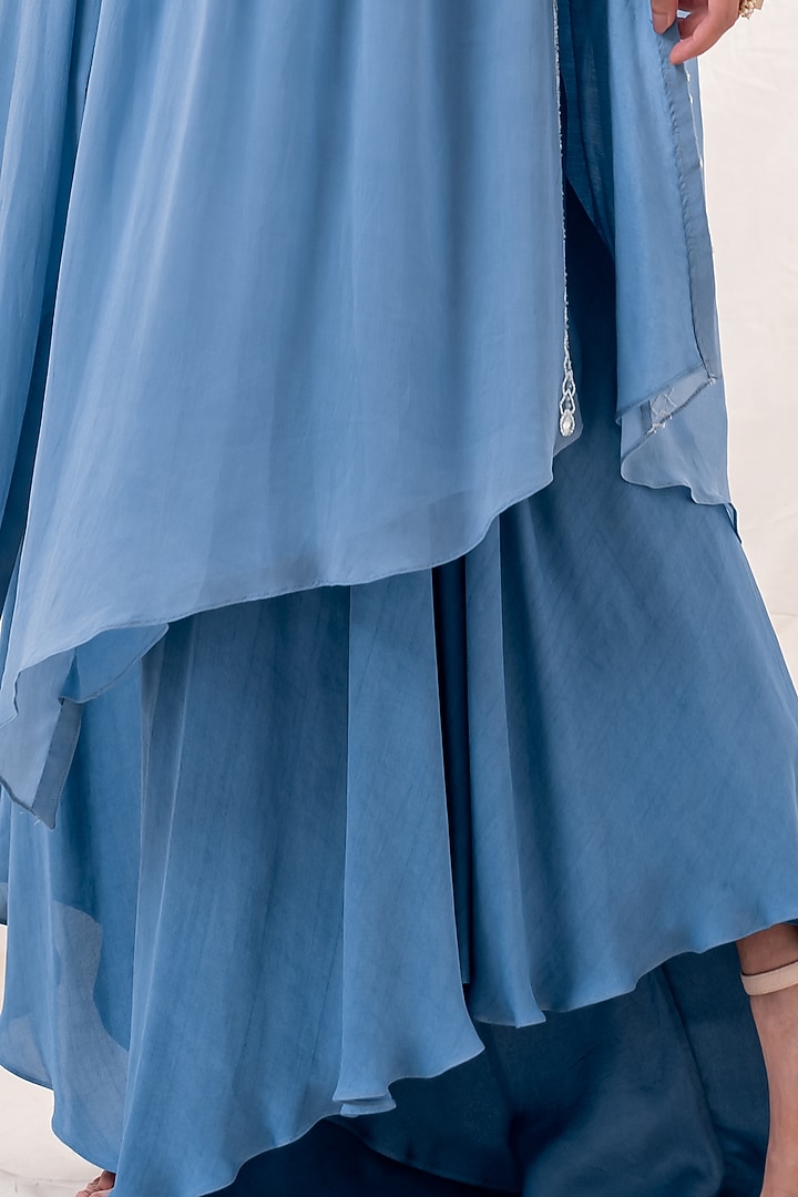 Off-Blue Embroidered Asymmetrical Kurta Set by Piri India at Pernia's Pop Up Shop