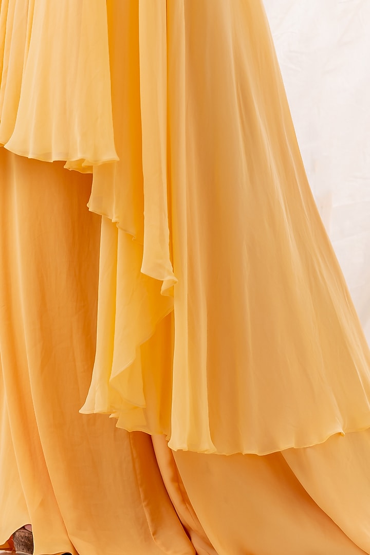 Sunflower Yellow Mirror Embroidered Cape Jacket Set by Piri India at Pernia's Pop Up Shop