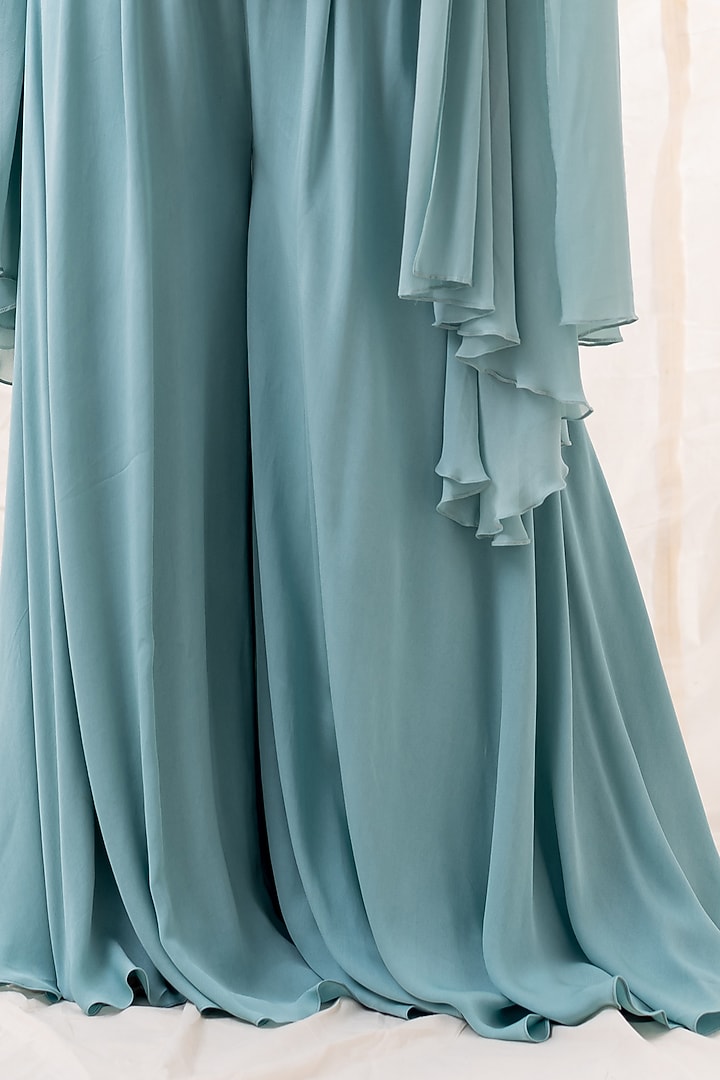 Pastel Turquoise Pearl Embroidered Jacket Set by Piri India at Pernia's Pop Up Shop