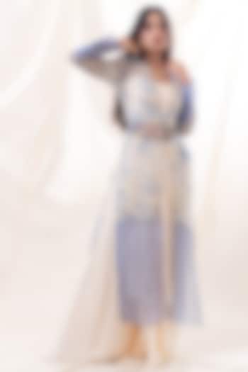 Buoyant Blue Pearl Embroidered Jacket Set by Piri India at Pernia's Pop Up Shop