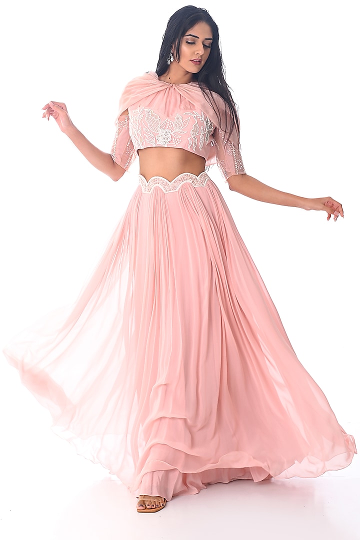 Blush Pink Organza Skirt Set by Piri India