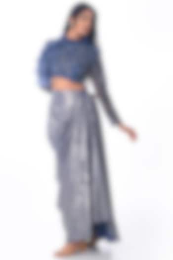 Indigo Shimmer Crepe Skirt Set by Piri India at Pernia's Pop Up Shop