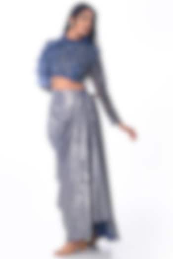 Indigo Shimmer Crepe Skirt Set by Piri India