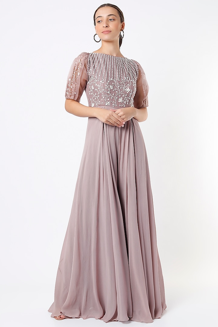Mauve Embroidered Jumpsuit by Piri India