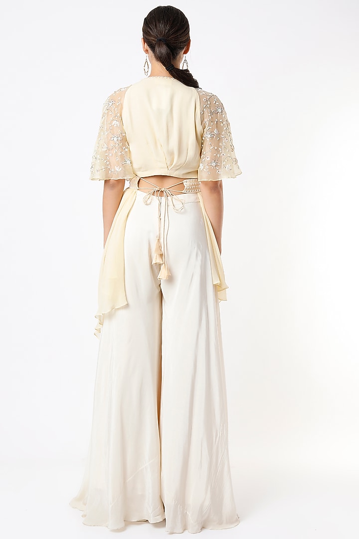 Pastel Yellow Georgette Palazzo Pant Set by Piri India at Pernia's Pop Up Shop