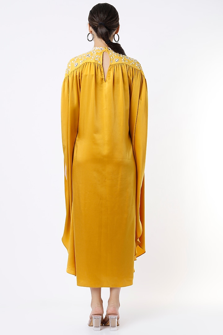 Mustard Embroidered Vacation Dress by Piri India at Pernia's Pop Up Shop