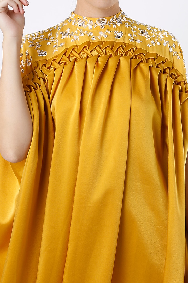 Mustard Embroidered Vacation Dress by Piri India at Pernia's Pop Up Shop