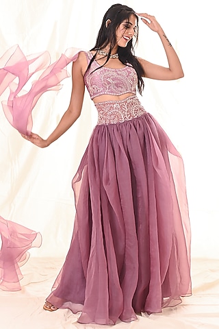 Blush Pink Embroidered Lehenga Set by Piri India