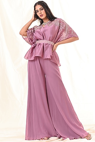 Blush Pink Embroidered Pant Set by Piri India