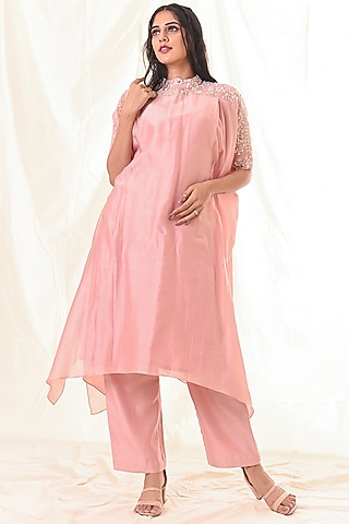 Rose Pink Embroidered Kurta Set by Piri India