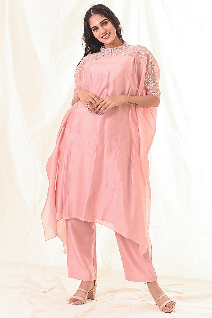 Rose Pink Embroidered Kurta Set by Piri India at Pernia's Pop Up Shop
