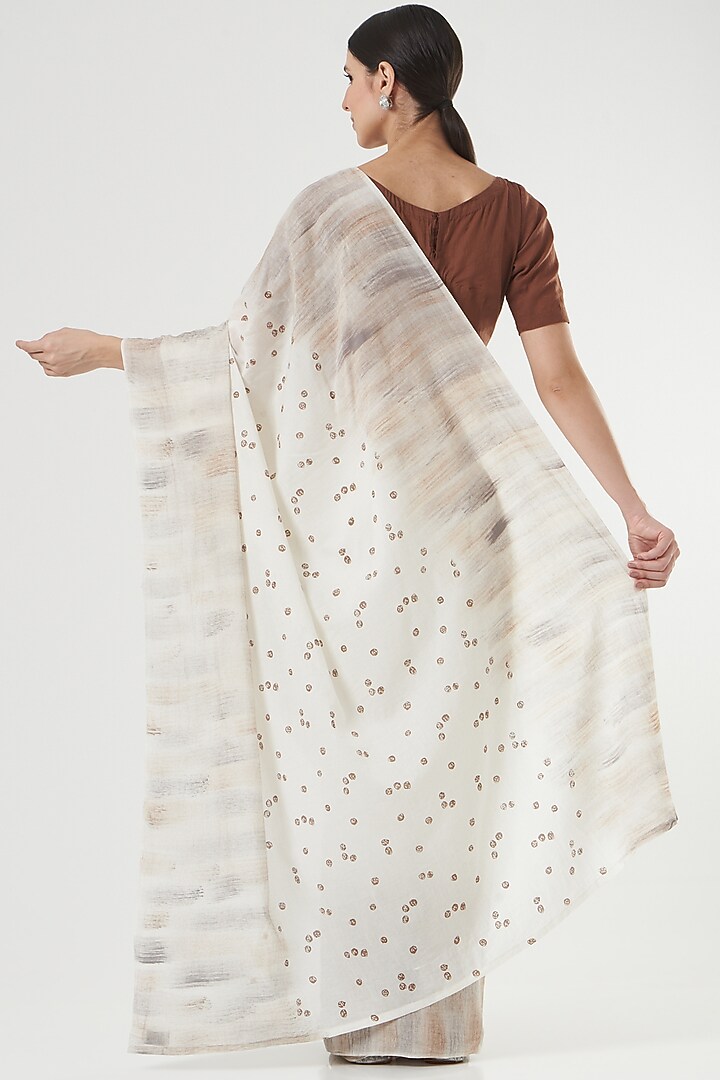 White Block Printed Festive Saree by Parijat at Pernia's Pop Up Shop