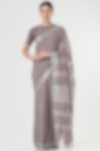Grey Handwoven Linen Saree by Parijat