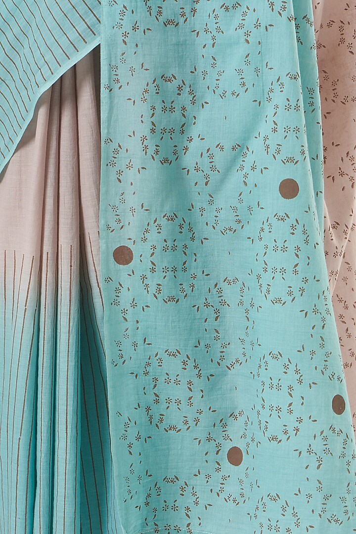Blush Pink & Blue Printed Saree by Parijat at Pernia's Pop Up Shop