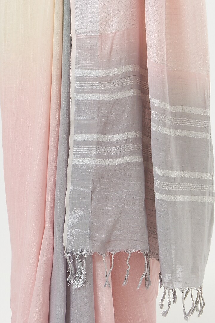 Grey & Pink Ombre Handwoven Linen Saree by Parijat at Pernia's Pop Up Shop