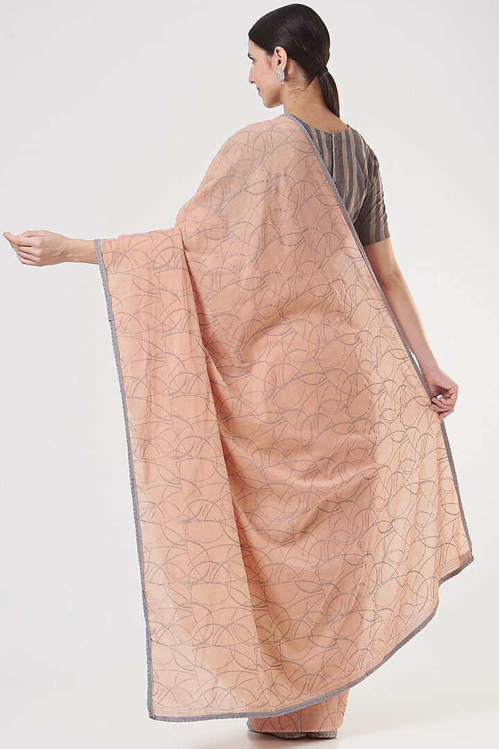 Peach & Grey Printed Saree by Parijat at Pernia's Pop Up Shop
