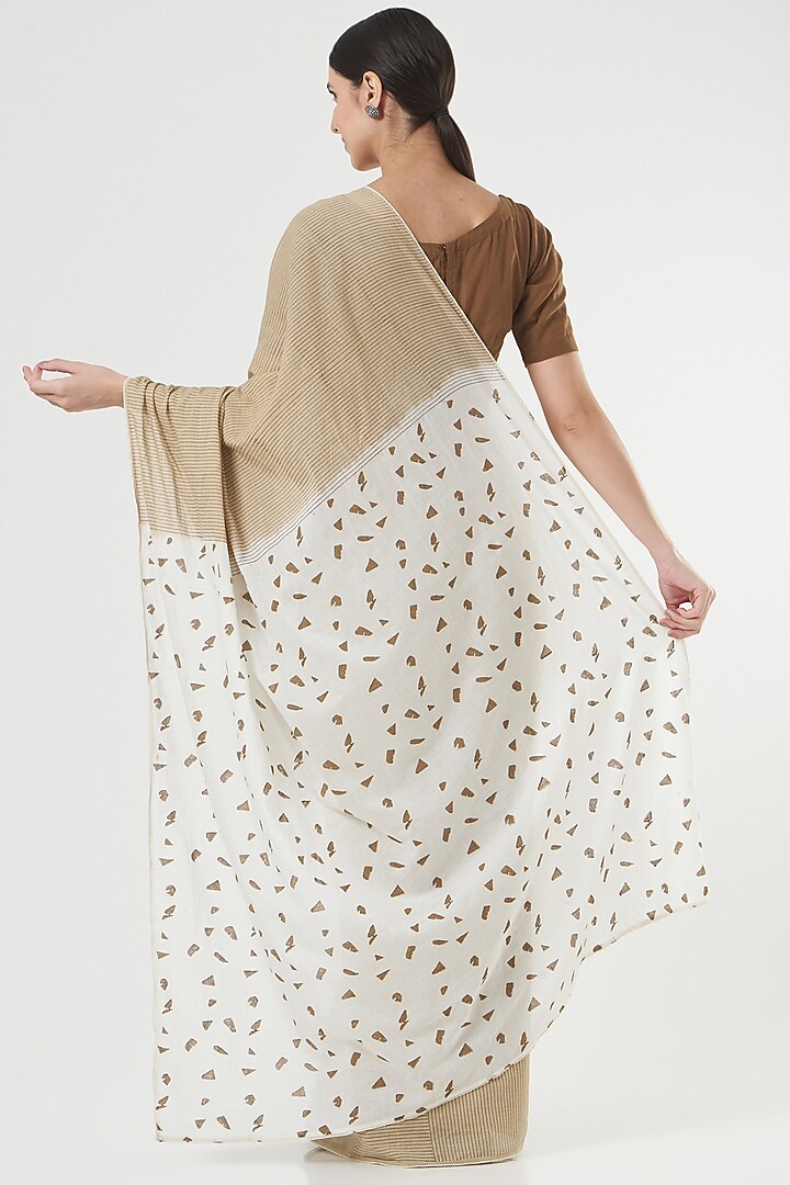 Beige & White Printed Saree by Parijat at Pernia's Pop Up Shop