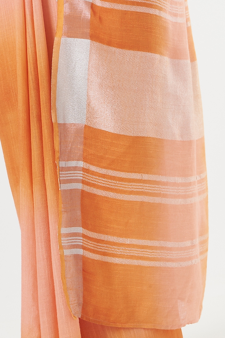 Peach & Orange Ombre Handwoven Linen Saree by Parijat at Pernia's Pop Up Shop