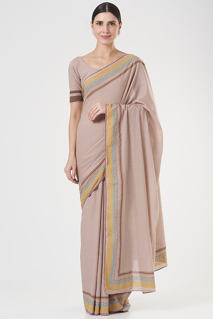 Onion Pink Block Printed Saree by Parijat at Pernia's Pop Up Shop