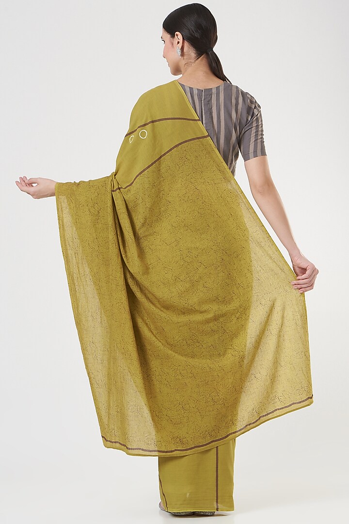 Olive Green Printed Saree by Parijat at Pernia's Pop Up Shop