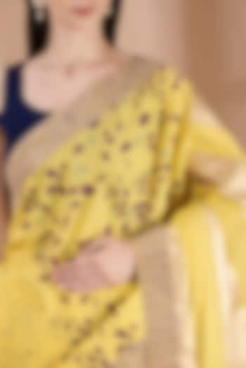 Yellow Hand Block Printed Saree Set by Parijat