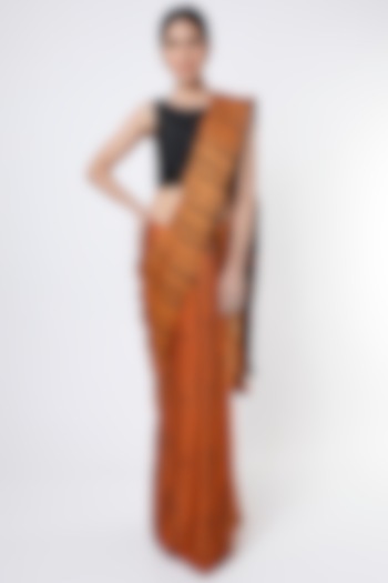 Orange Ombre Striped Saree Set by Parijat