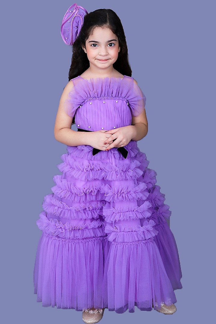 Lilac Frilled Gown For Girls by Pink Cow