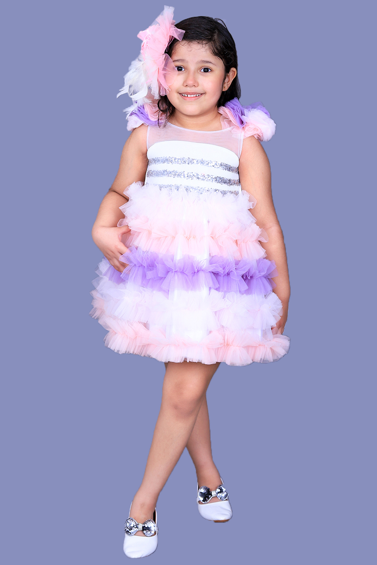 Multi-Colored Net Dress With Sequins For Girls by Pink Cow at Pernia's Pop Up Shop