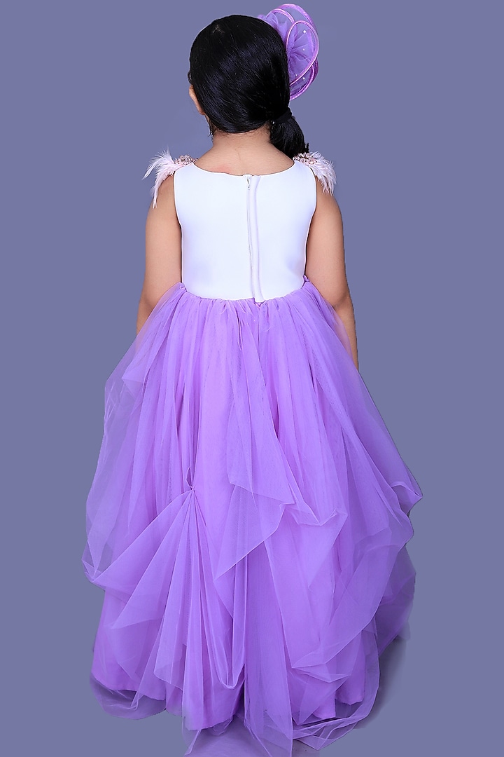Lavender Net Embroidered Gown For Girls by Pink Cow at Pernia's Pop Up Shop