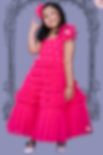 Fuchsia Frilled Gown For Girls by Pink Cow at Pernia's Pop Up Shop