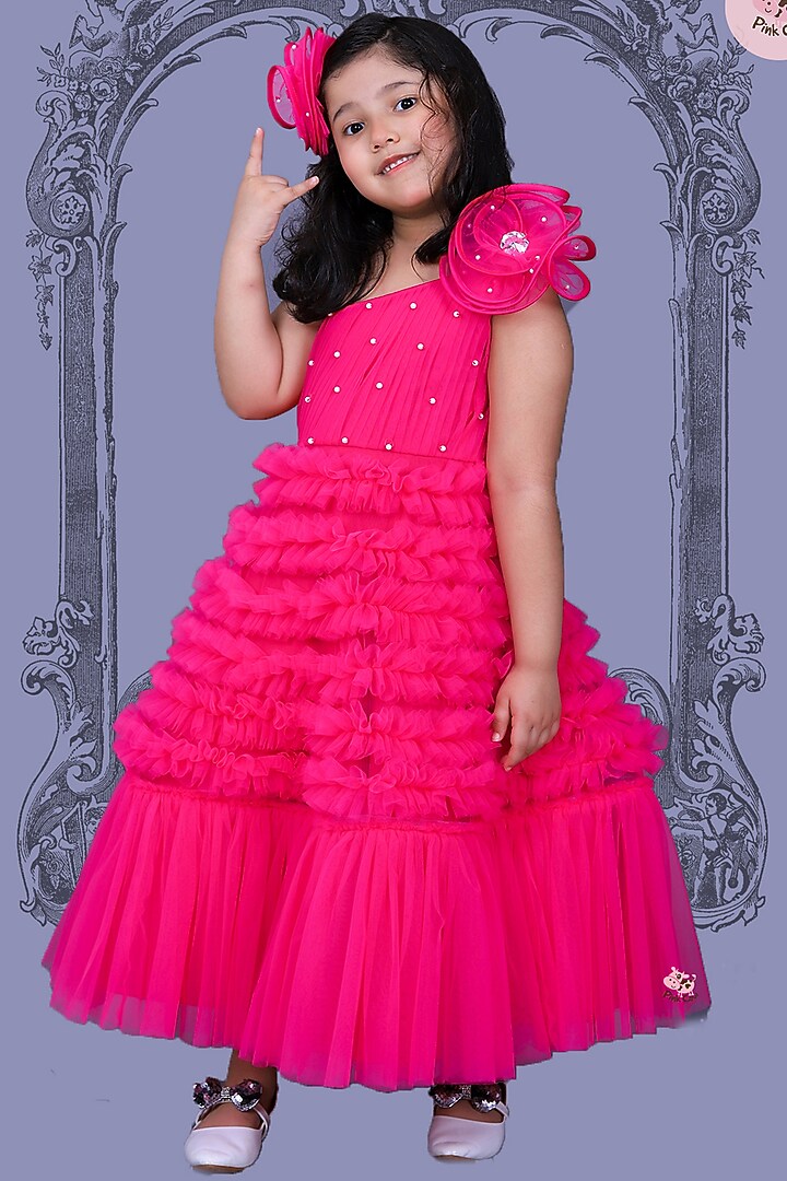 Fuchsia Frilled Gown For Girls by Pink Cow at Pernia's Pop Up Shop