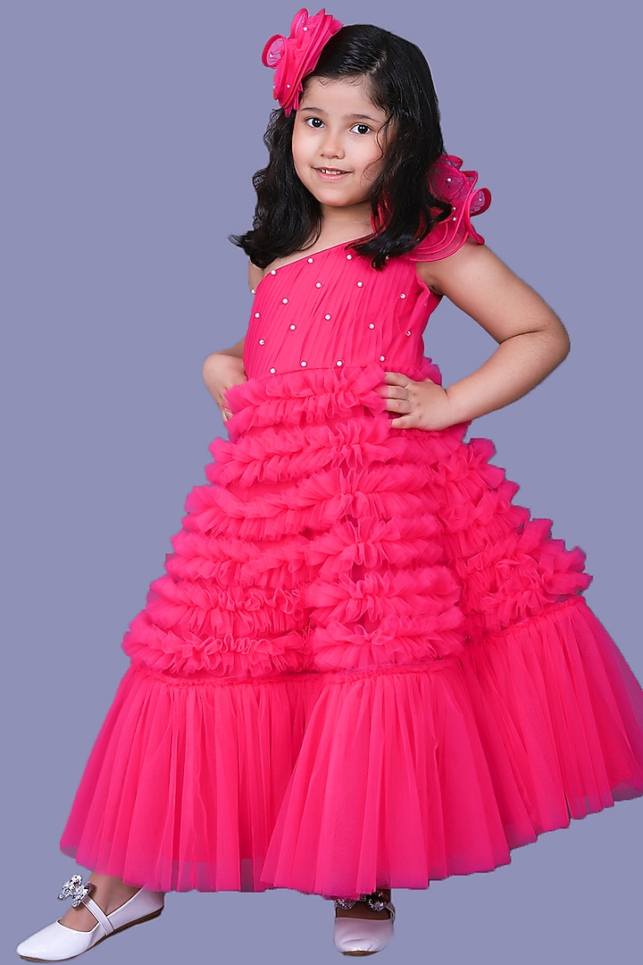 Fuchsia Frilled Gown For Girls by Pink Cow at Pernia's Pop Up Shop