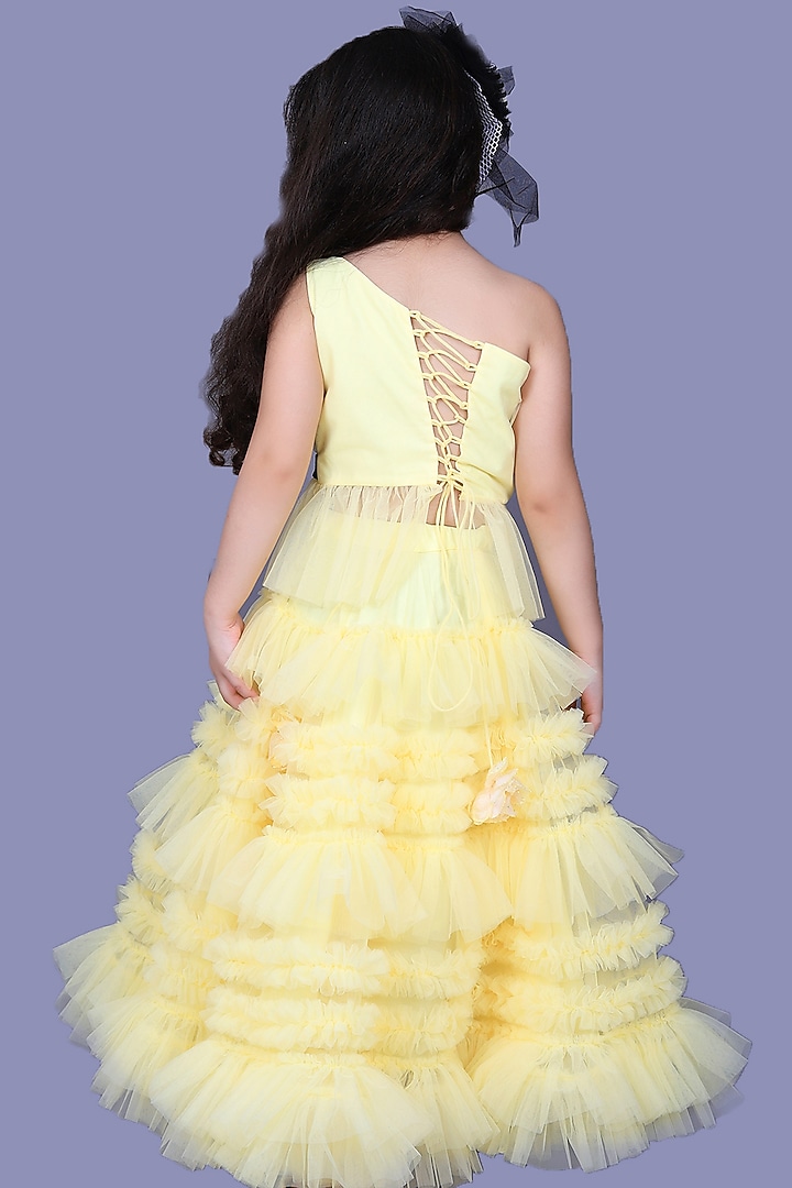 Yellow Embellished Skirt Set For Girls by Pink Cow at Pernia's Pop Up Shop