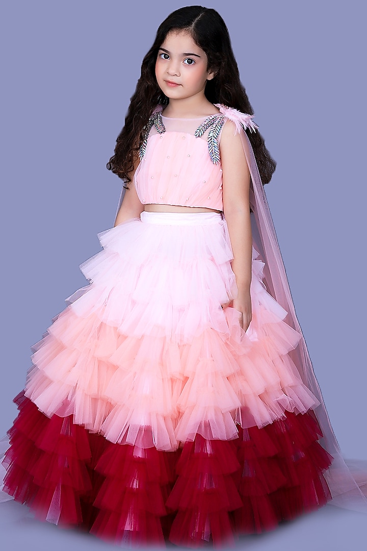 Blush Pink Crystal Embellished Gown For Girls by Pink Cow