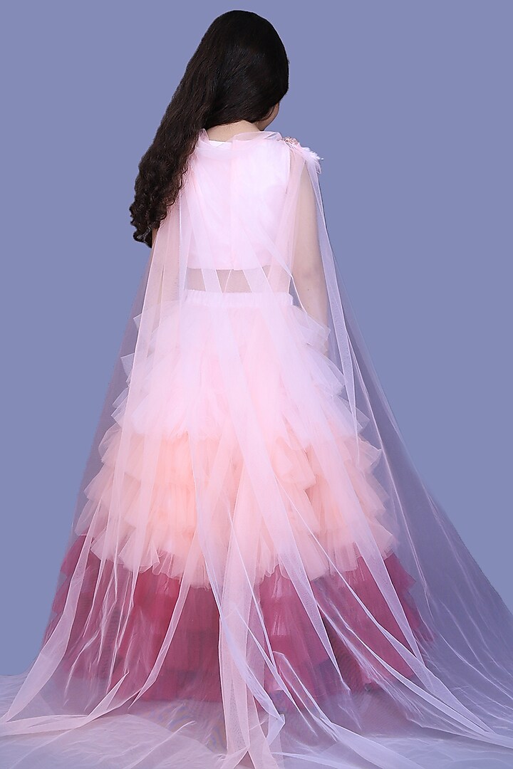 Blush Pink Crystal Embellished Gown For Girls by Pink Cow at Pernia's Pop Up Shop