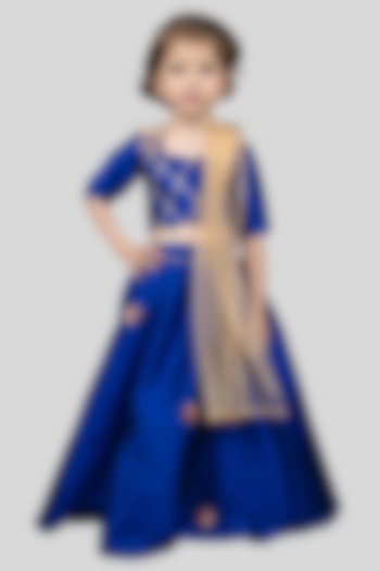 Royal Blue Taffeta Embellished Lehenga Set For Girls by Pink Cow at Pernia's Pop Up Shop