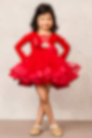 Red Velvet Bow Embellished Dress For Girls by Pink Cow at Pernia's Pop Up Shop