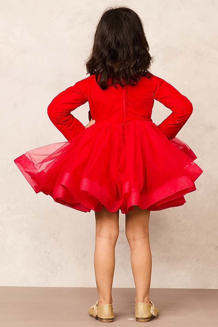 Red Velvet Bow Embellished Dress For Girls by Pink Cow at Pernia's Pop Up Shop