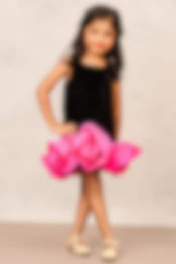 Black Velvet & Taffeta Floral Embellished A-Line Dress For Girls by Pink Cow at Pernia's Pop Up Shop