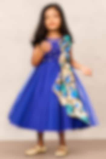 Royal Blue Net & Santon Printed Gown For Girls by Pink Cow at Pernia's Pop Up Shop