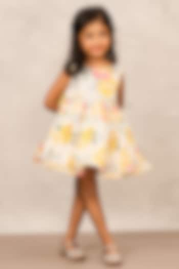 Yellow Cotton Printed & Embellished Dress For Girls by Pink Cow at Pernia's Pop Up Shop