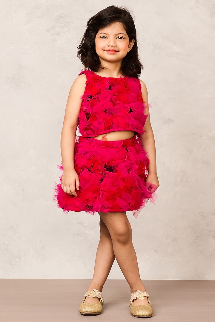 Pink Net & Scuba Ruffled Skirt Set For Girls by Pink Cow at Pernia's Pop Up Shop