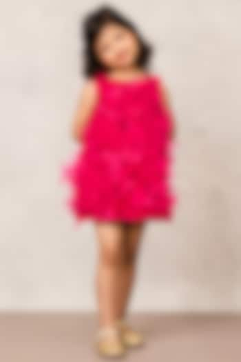 Pink Net & Scuba Ruffled A-Line Dress For Girls by Pink Cow at Pernia's Pop Up Shop