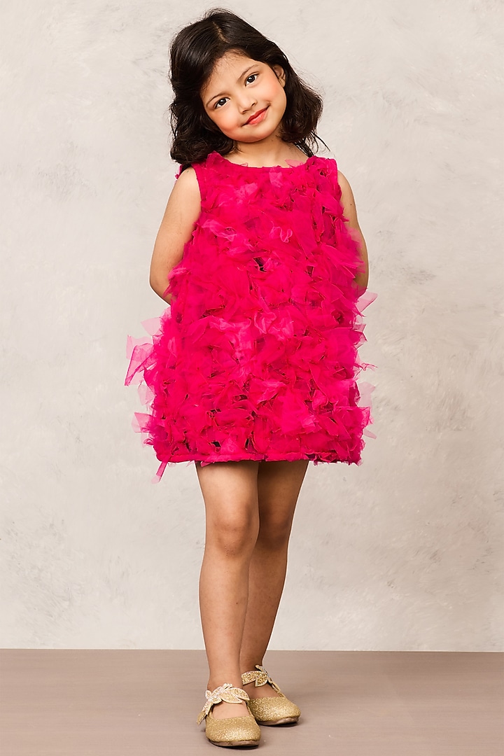 Pink Net & Scuba Ruffled A-Line Dress For Girls by Pink Cow at Pernia's Pop Up Shop