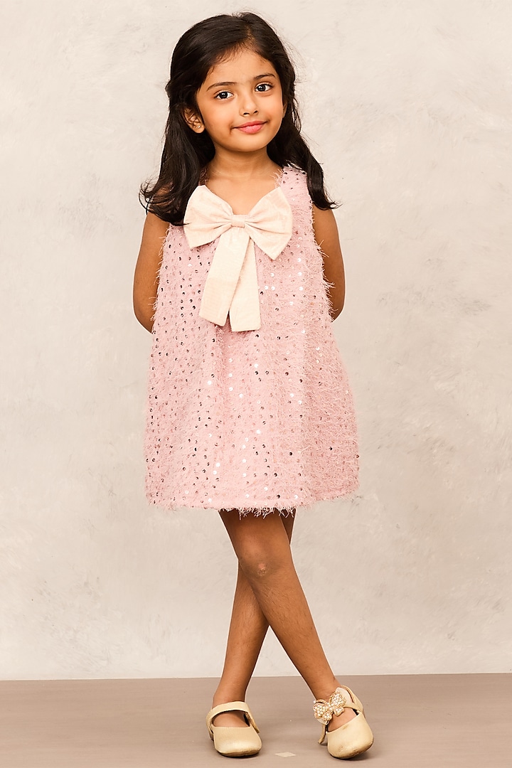 Old Rose Sequin Feather A-Line Dress For Girls by Pink Cow at Pernia's Pop Up Shop